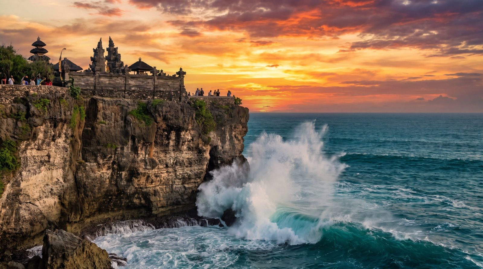 Clifftop sea temple above turquoise ocean at Uluwatu, Bali
